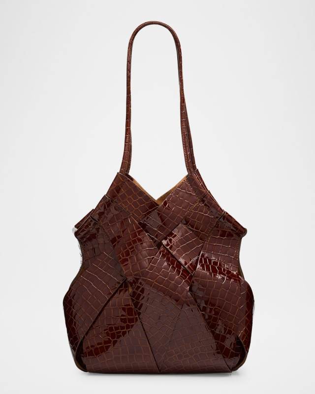 Charlotte Woven Croc-Embossed Leather Shoulder Bag